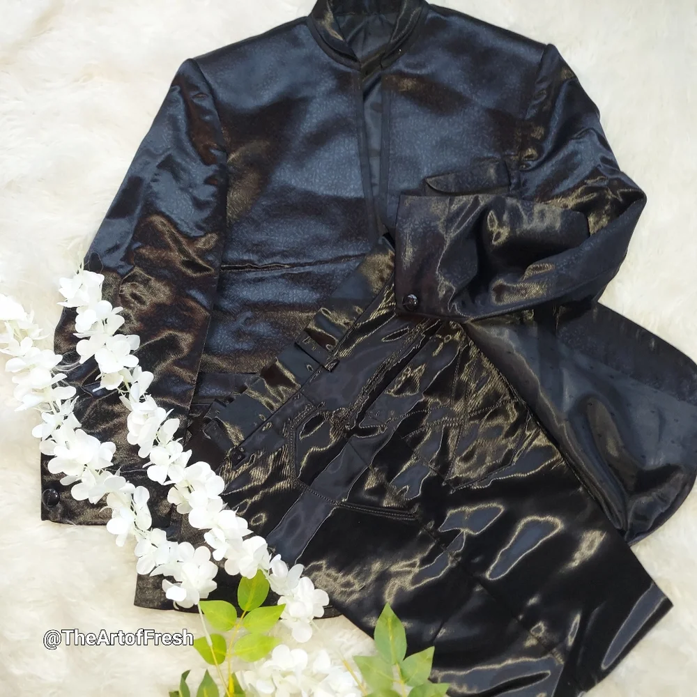 Mens 2pc Modern Fit Suit Shiny Wet  Black (Unisex) - Picture 11 of 14